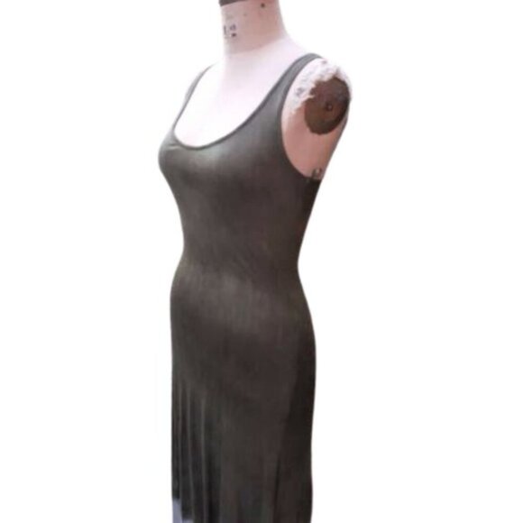 Maxi tank tube fitted slip lace up back dress in olive green w dip tie dye hem - Picture 3 of 12